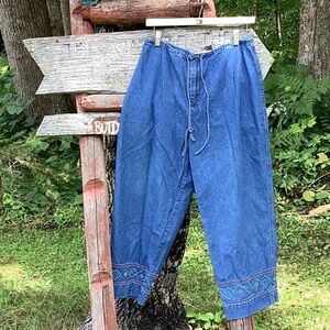 👖 Southwest BEADED  Jeans Sz L Cropped Dayton's Exclusive Field Manor